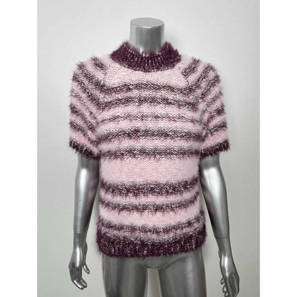 Pilcro Baby Sweater Short Sleeve Pink Striped Fuzzy Cozy M - Picture 7 of 12